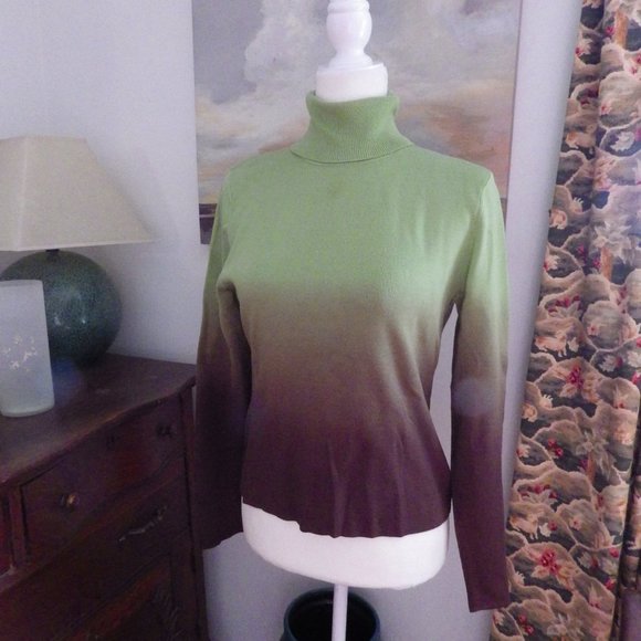 Darjoni Silk Blend Turtleneck Sweater/ Ombre Green to Brown/ Medium - Picture 1 of 9
